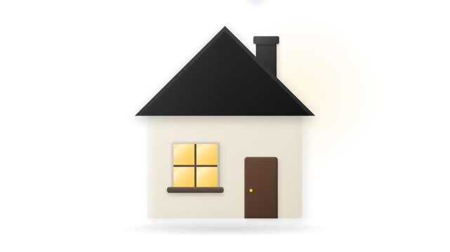 Simple house icon with a chimney and a lit window against a white background