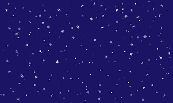 A festive deep blue winter background featuring a pattern of delicate snowflakes and tiny icy particles falling softly to create a magical holiday atmosphere.