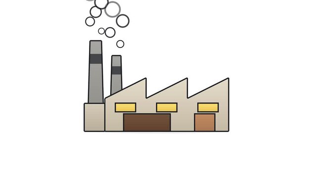 Industrial factory emitting smoke from chimneys, pollution concept.