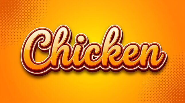 Hand-painted chicken text logo design with retro neon effect. Bold cursive font in orange and white with gradient highlights. Perfect for fast-food branding and restaurant signage