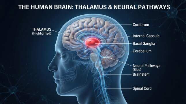 Anatomy of the Human Brain Thalamus and Neural Pathways illustration