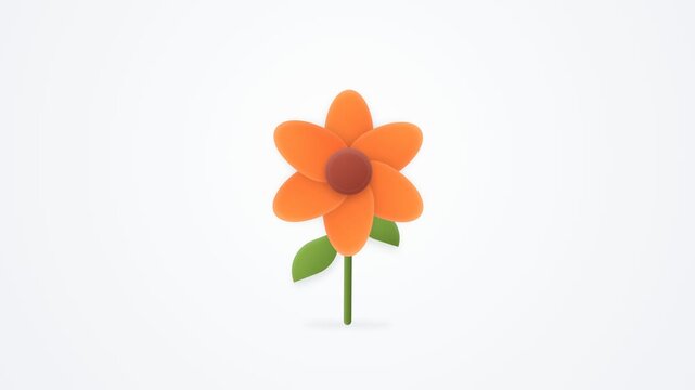 Simple orange flower with green stem and leaves on a light background