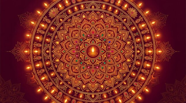 Diwali- festival of lights vektor with golden mandala and oil lamps