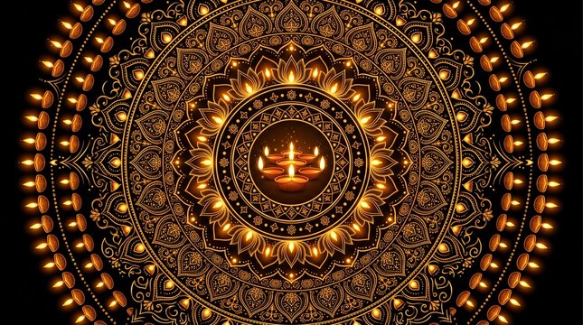 Diwali- festival of lights vektor with glowing mandala pattern