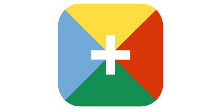 Colorful square icon with four segment quadrants and white plus symbol for mobile application or software interface.