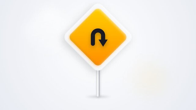 Yellow diamond shaped sign with black u-turn arrow symbol