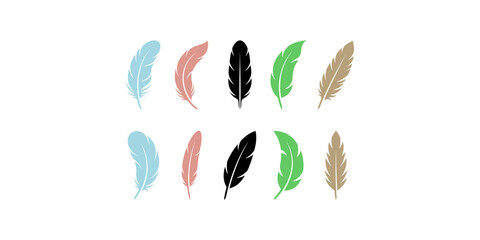 Colorful bohemian feather silhouettes in pastel shades and black for native tribal inspired digital art designs. © akash