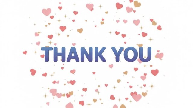 Heartfelt Gratitude: A cascade of charming hearts and twinkling stars encircles the bold text THANK YOU, conveying deep appreciation and affection.