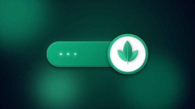 Green leaf icon on a rounded bar with loading dots and soft background
