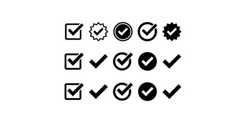 Extensive collection of checkmark icons in various styles, including squares, circles, and star shapes. © akash