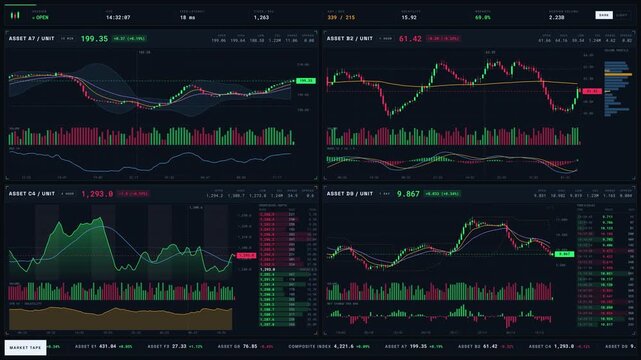 Stock market trading dashboard with financial charts and analytics