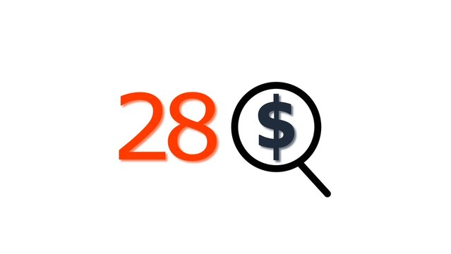 28 dollar price tag with glass illustration. for e-commerce and financial marketing search discount