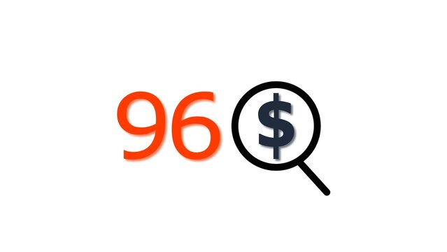 96 dollar price tag with glass illustration. for e-commerce and financial marketing search discount
