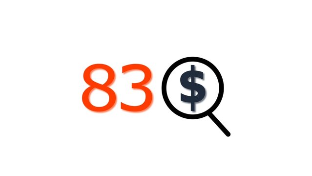 83 dollar price tag with glass illustration. for e-commerce and financial marketing search discount