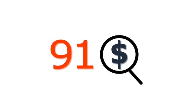 91 dollar price tag with glass illustration. for e-commerce and financial marketing search discount