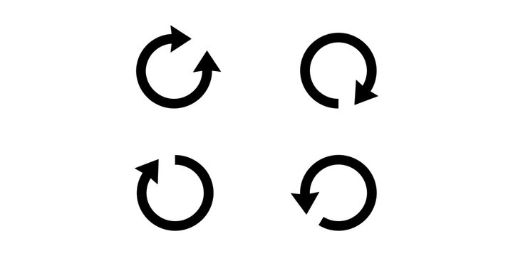 Reload and refresh black arrow icons set vector design, representing circular movement and update.