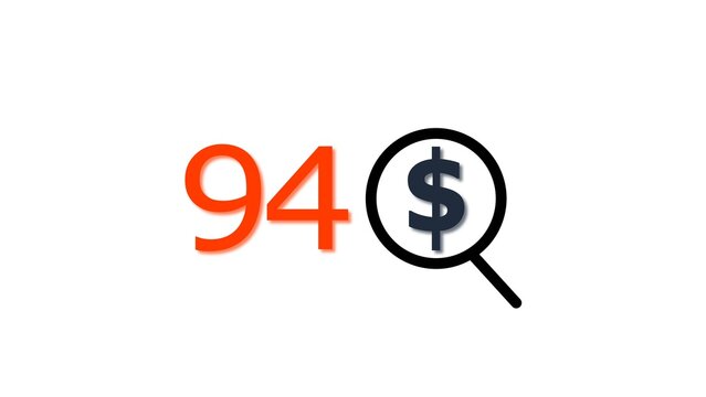 94 dollar price tag with glass illustration. for e-commerce and financial marketing search discount