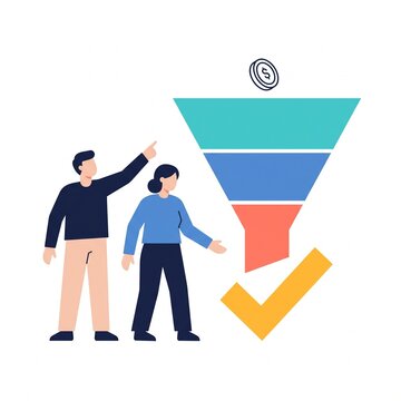 Business team managing a sales funnel process to convert leads into successful revenue and profit growth