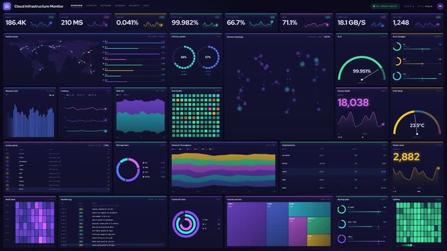 Cloud infrastructure monitoring dashboard with network metrics and analytics