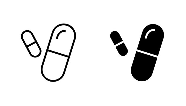 Pill icon flat outline in black