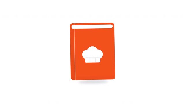 Orange cookbook with chef hat icon, simple graphic design