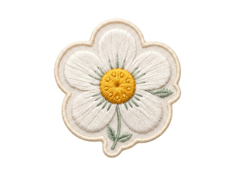 Embroidered Daisy Patch with Yellow Center on transparent background