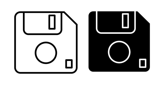Floppy disk icon flat outline in black