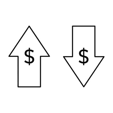 Up and Down Arrows with Dollar Signs Icon Set Representing Financial Market Trends