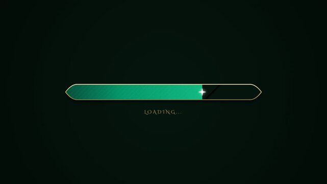 Premium royal-themed loading bar animation featuring a heraldic shield shape, luminous emerald progress fill, champagne-gold accents, polished crest marker and elegant luxury interface styling. Design