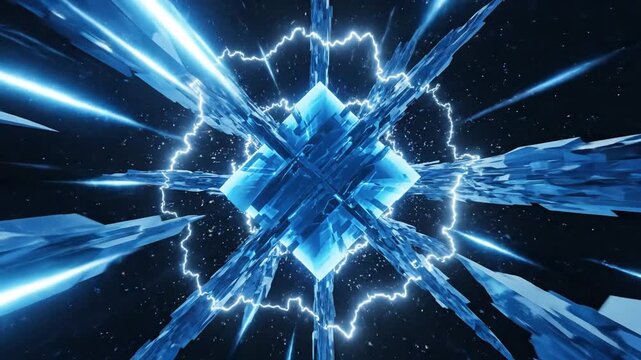 Abstract Blue Crystal Tunnel Fly Through with Light Streaks