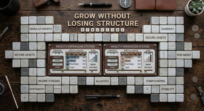Financial Growth Strategy Displayed with Investment System Cubes and Text