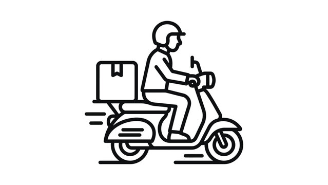 Delivery service courier riding speedy motorcycle vector illustration with package box on the back