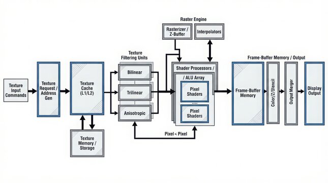 A Detailed Technical Block Diagram Illustrating Modern Graphics Processing Unit Architecture Flowchart