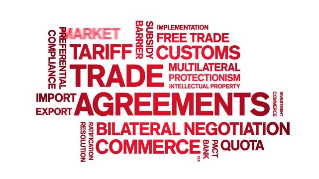 Trade Agreements animated word cloud-animation tag kinetic typography seamless loop.