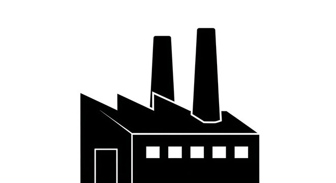 Black factory silhouette icon isolated on a transparent background