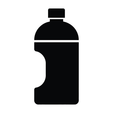 Black silhouette icon of a plastic bottle with handle, simple symbol for packaging