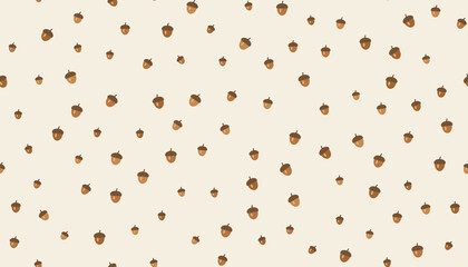 Seamless cute acorn pattern in autumn brown tones on cream © nekota