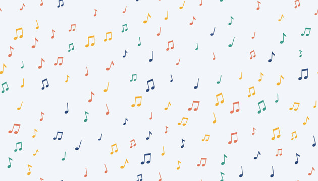 Seamless colorful music note pattern on pale blue