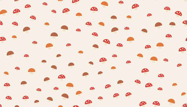 Seamless cute mushroom pattern with red spotted and brown mushrooms on cream