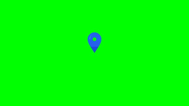 Clean flat vector location pin animation activating and scanning a surrounding coverage radius on a solid green screen. The location marker expands concentric coverage rings, performs a circular scann