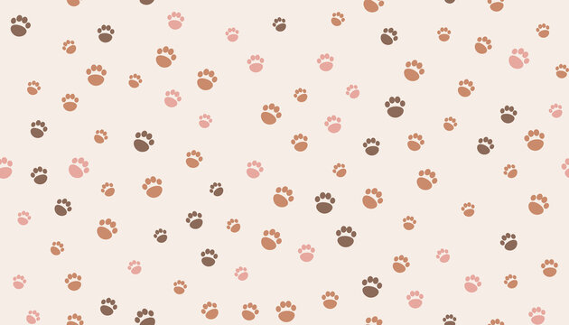 Seamless cat paw print pattern in brown and pink on beige