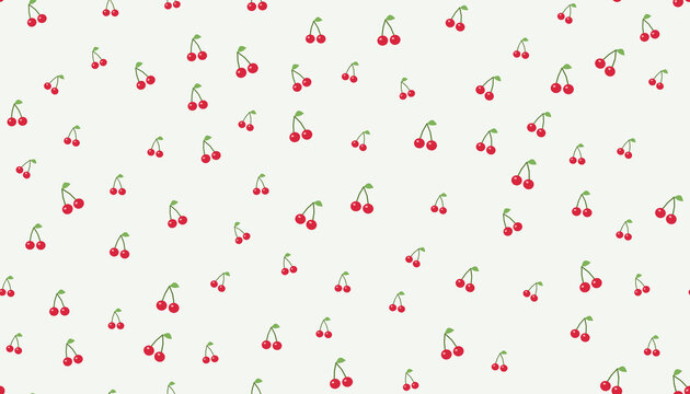 Seamless cute cherry pattern in red and green on off white