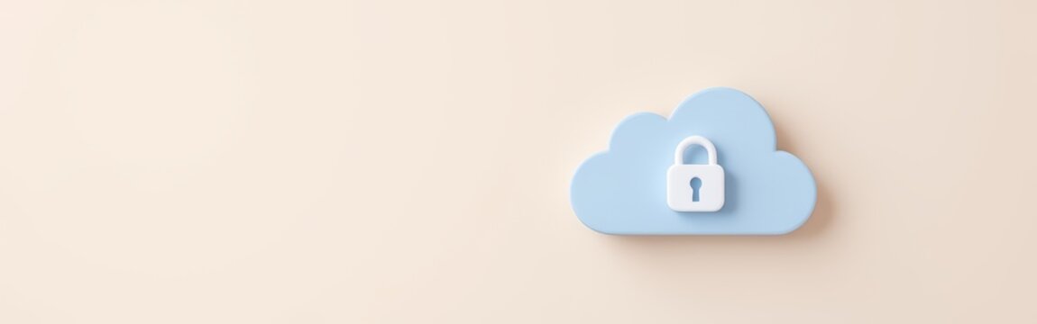 Blue cloud with a white lock icon symbolizing secure cloud storage on a beige background.
