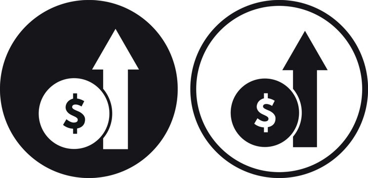 Cost rising icon set in two styles . High cost icon . Cost increase with rising dollar sign . Vector illustration