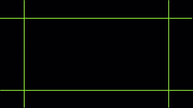 A simple minimalist rectangular frame composed of thin white lines against a solid black background creating a clean and stark visual border for placement. 4K 