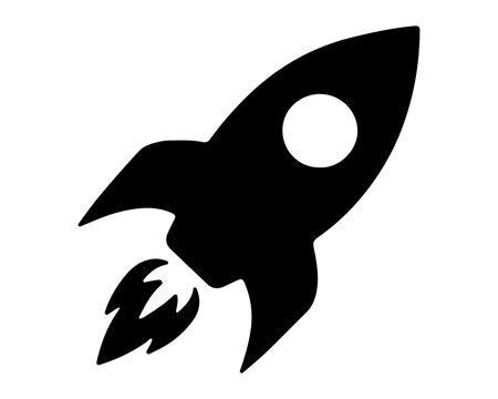 Black silhouette icon of a rocket launching into space with rocket launch space travel space shuttle rocket ship space exploration taking off simple graphic web element minimalist design
