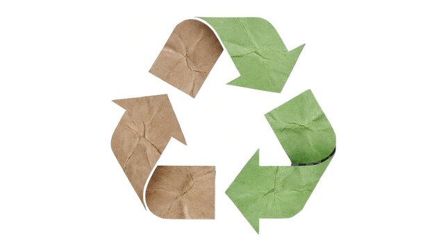 Paper recycle symbols in brown and green tones on a white background