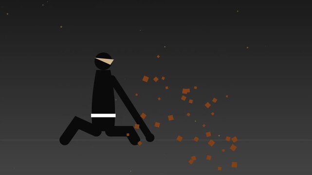 Stick Figure Ninja Running and Smashing Wooden Obstacle 2D Motion Graphics Animation