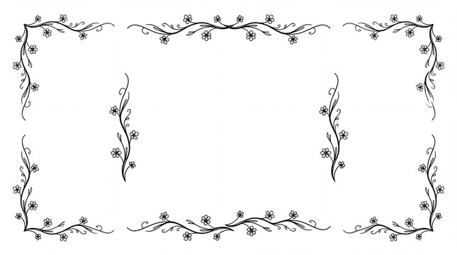 Elegant floral border vector set, delicate hand-drawn botanical frame elements, decorative flower vine illustrations for wedding invitations and stationery design.