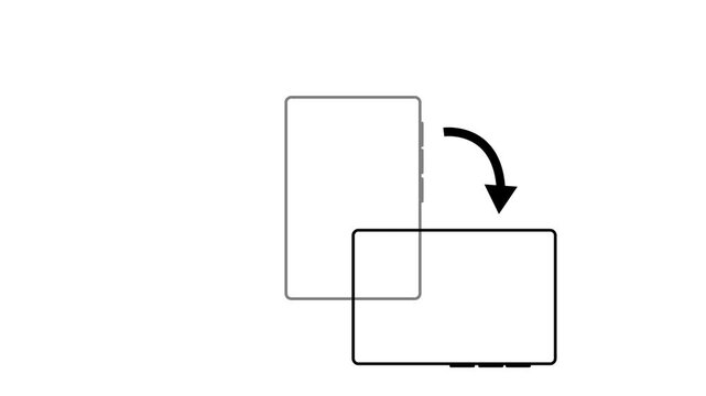 Smartphone screen rotation animation: portrait to landscape orientation ui mobile